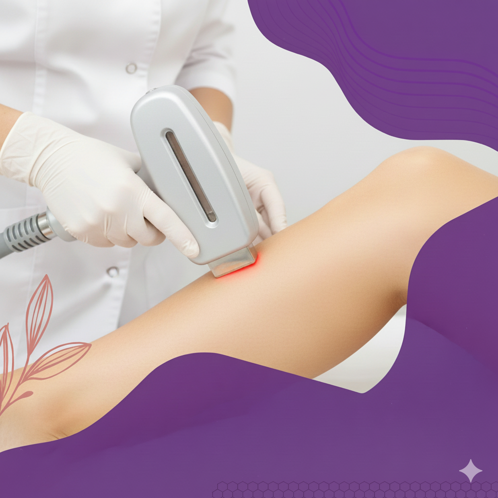 Врач проводит процедуру лазерной эпиляции на аппарате Motus AX в клинике Radeski